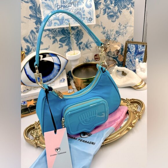 🆕 CHIARA FERRAGNI 🧿 NWT Vicky Eyelike Tote Bag - Borsa a Mano - Blue - Picture 2 of 16